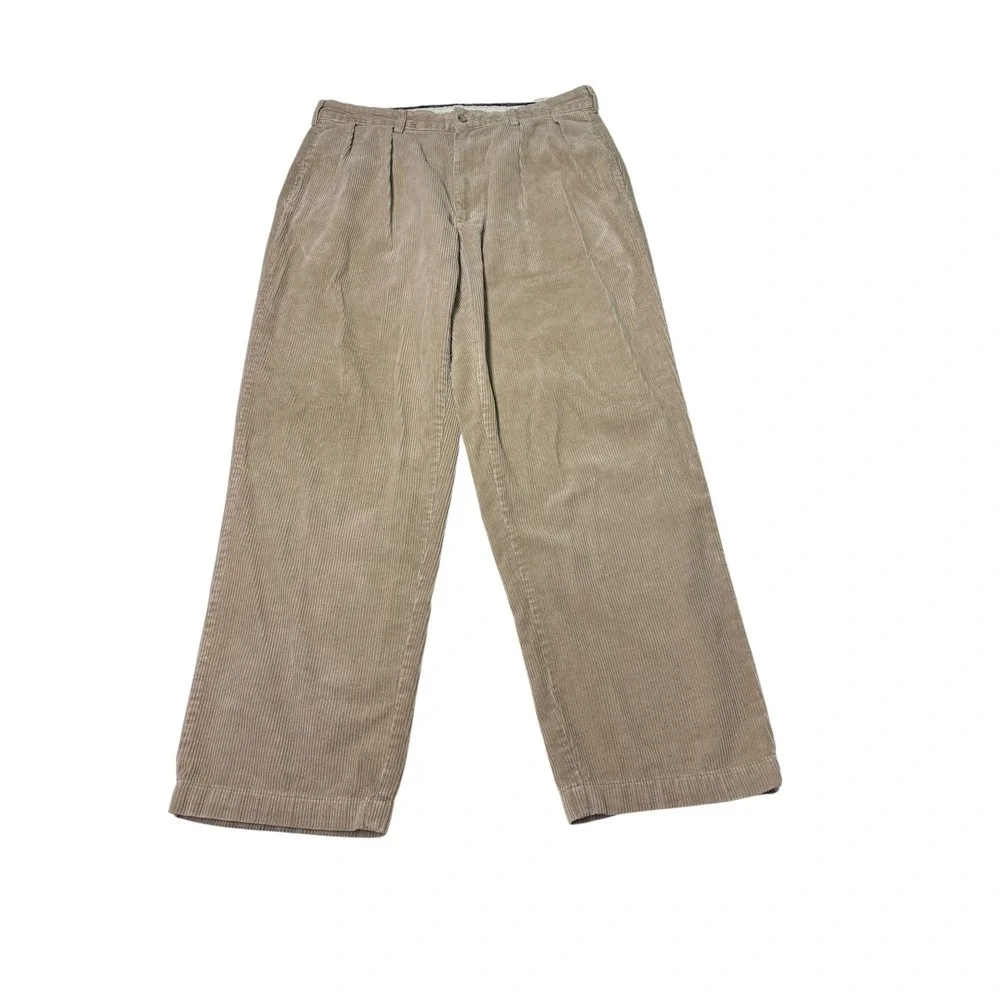 Vintage Polo Ralph Lauren Andrew Pant 35x30 Tan Wide Wale Corduroy Pleated Cords